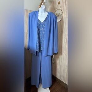 Karen Millen Mother of the Bride Groom 3 Piece Set Blue Top Flowy Pants Top